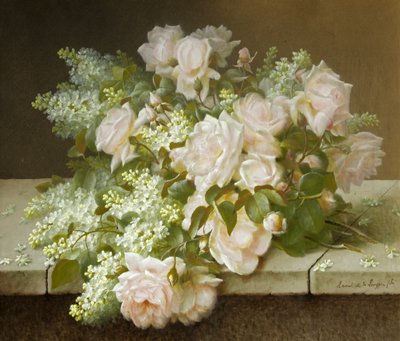 Rosas y lilas blancas de Raoul M. de Longpre